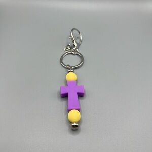 Purple and Yellow Cross Keychain for Kids - Handmade #K0276C